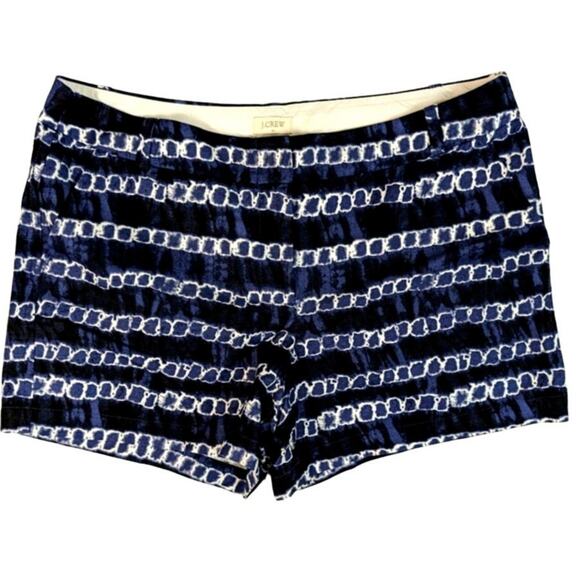 J. Crew Navy And White Tie Dye‎ Linen Blend Flat Front Shorts Women's Size 14 - Picture 1 of 5